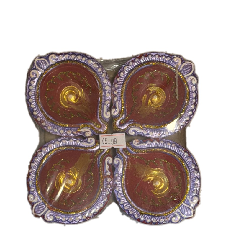 Diya set of 4 brown fancy