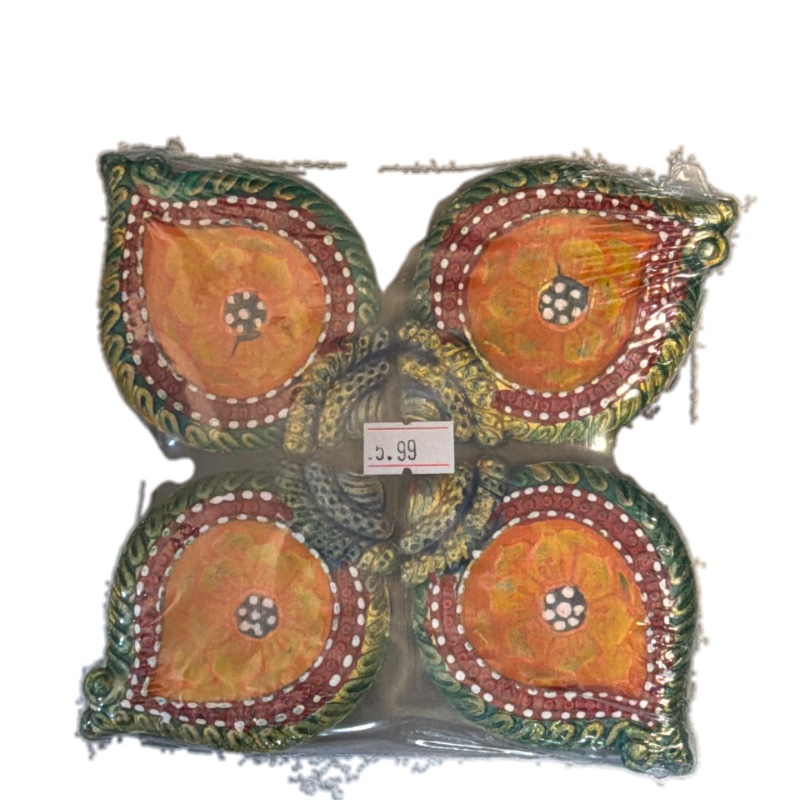 Diya set of 4 green fancy