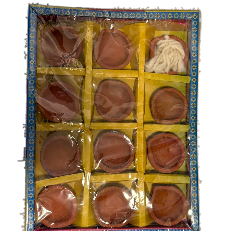 Diya set of 12 with waat (cotton wicks)